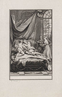 KG 12786
<br/>
Terwijl de geliefden slapen kijken bediendes toe.
<br/>
<em>Picart, Bernard (1673-1733)</em>